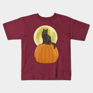 Black Cat on a Pumpkin Kids T-Shirt